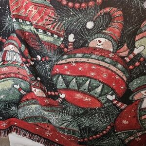 90s Vintage Snowman Christmas Tapestry Blanket Throw Holiday Decor